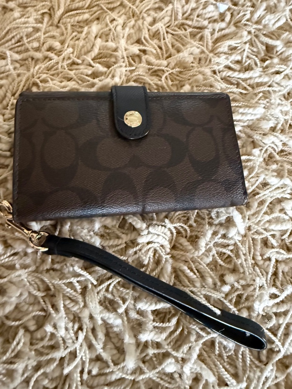 Coach Signature Logo Coated Canvas Snap Slim Card Holder Wallet Brown NWT